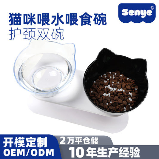 Cat Bowl Wholesale Dog And Cat High-Neck Pet Bowl Non-Slip Slanted Mouth Drinking Water Feeding Cat Bowl Feeding Water Bowl Double Bowl